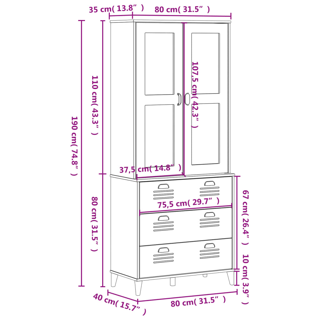 Highboard VIKEN Anthracite Gray 31.5"x15.7"x74.8" Solid Wood Pine