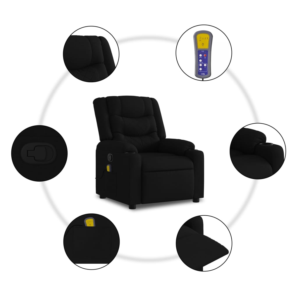 Massage Recliner Chair Black Fabric