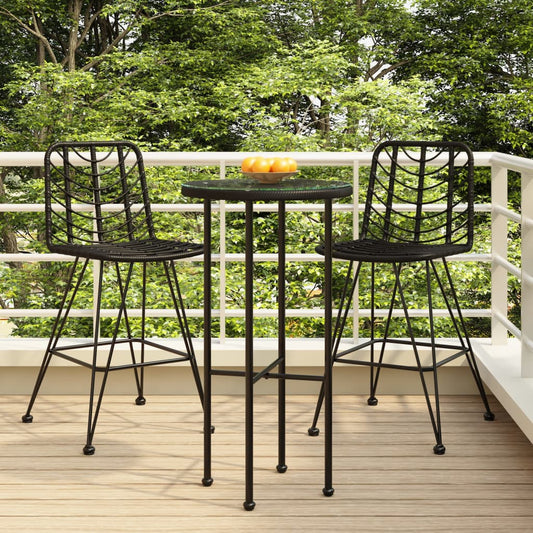 Bar Stools 2 pcs Black 17.7"x22"x40.7" PE Rattan and Steel