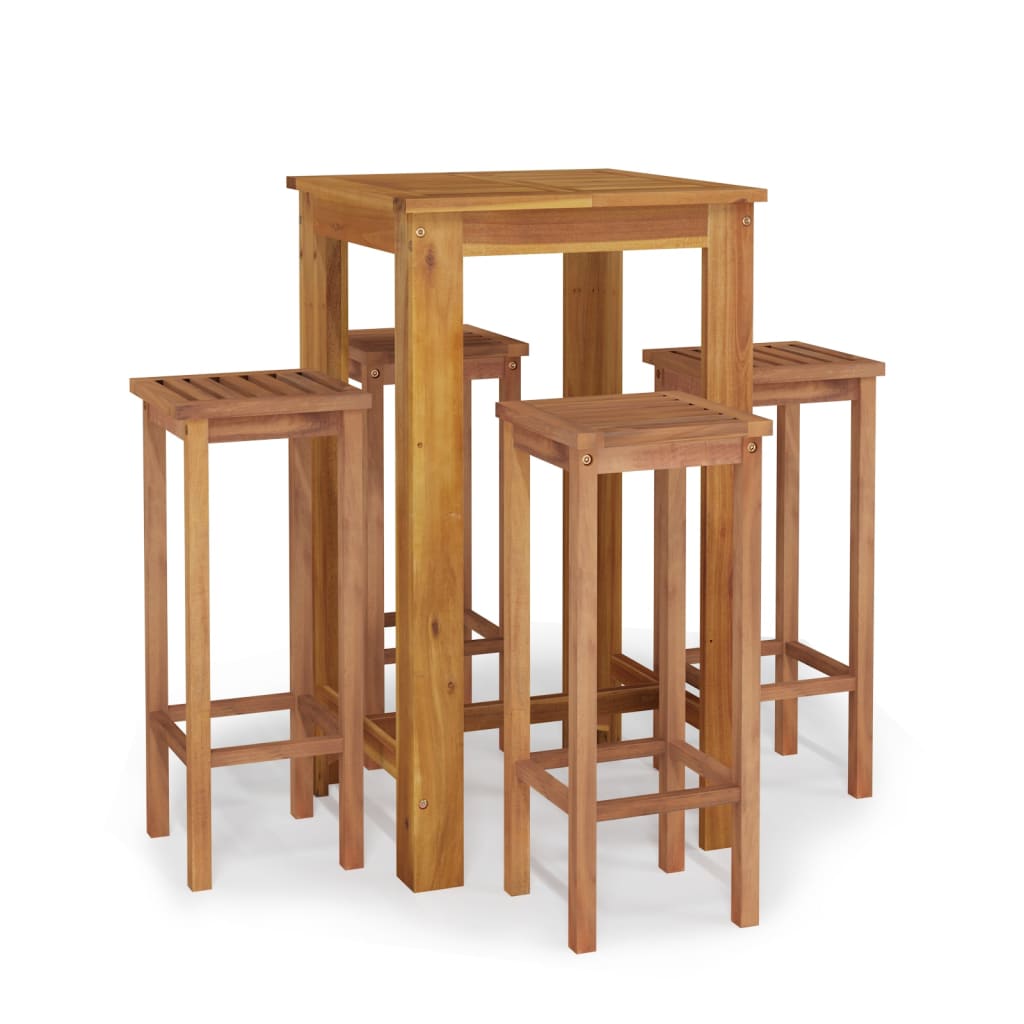 5 Piece Patio Bar Set Solid Wood Acacia