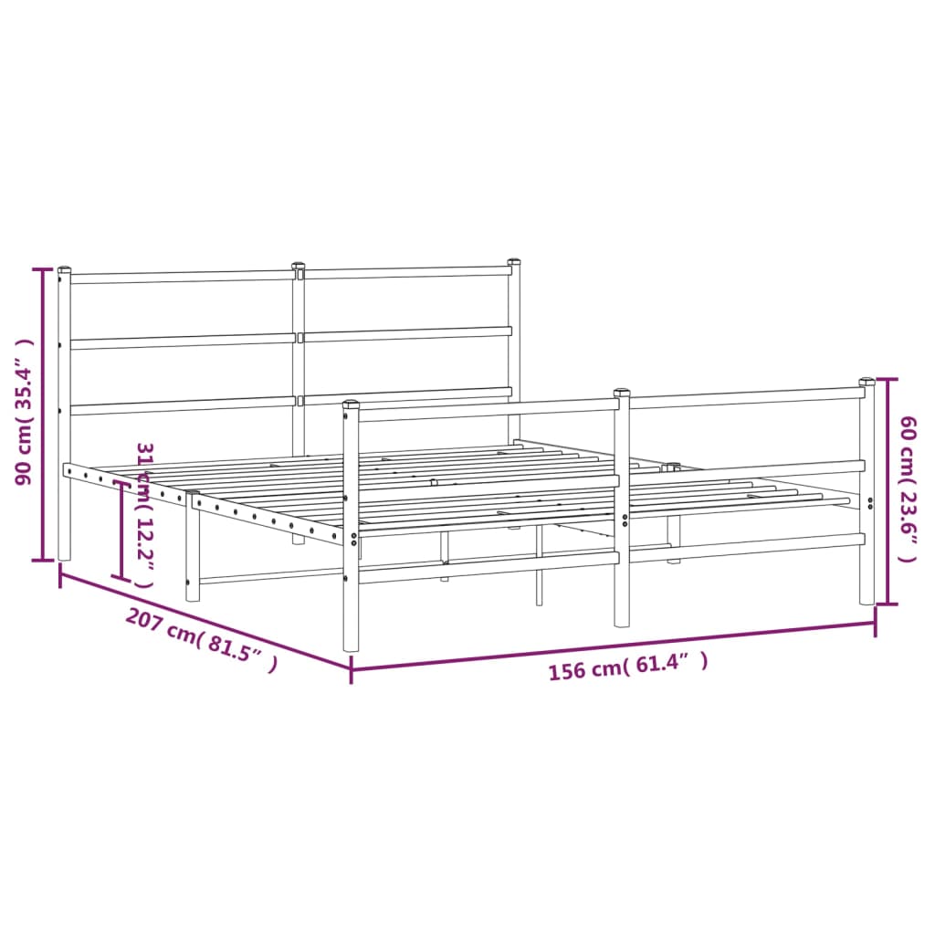 Metal Bed Frame without Mattress with Footboard��White 59.1"x78.7"