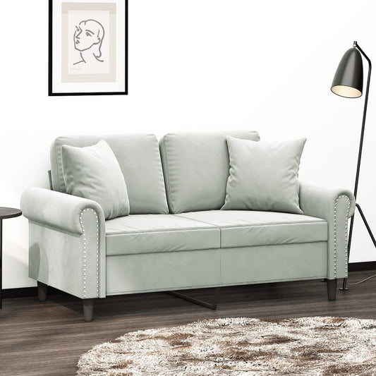 2-Seater Sofa with Throw Pillows Light Gray 47.2" Velvet