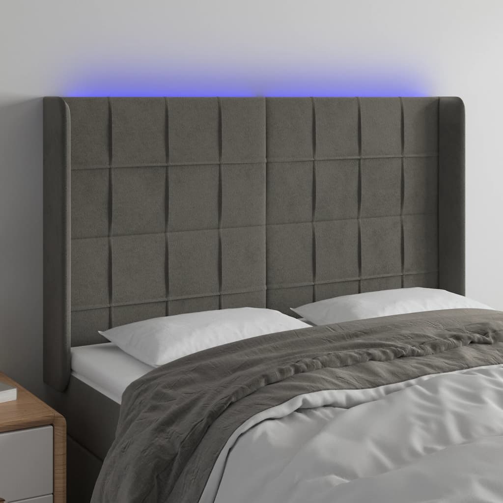 LED Headboard Dark Gray 57.9"x6.3"x46.5"/50.4" Velvet