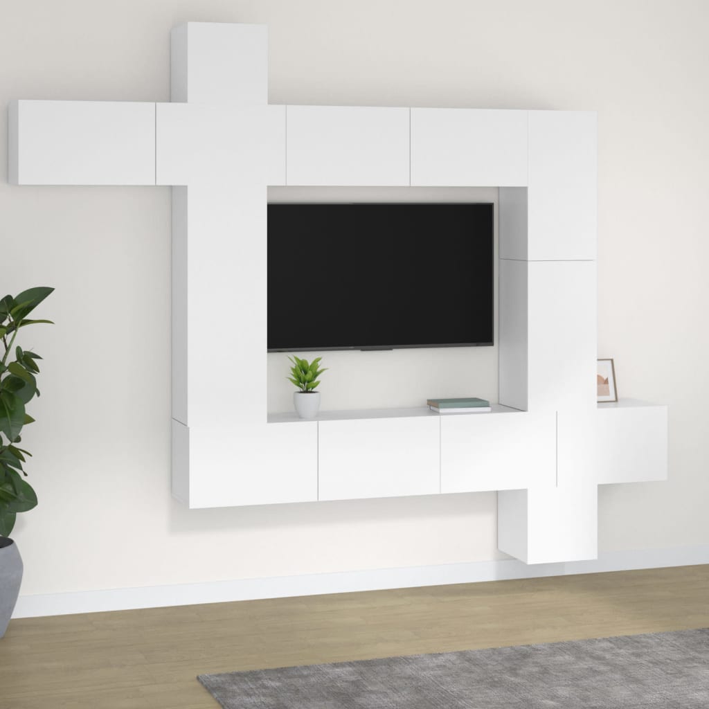 9 Piece TV Stand Set White Engineered Wood