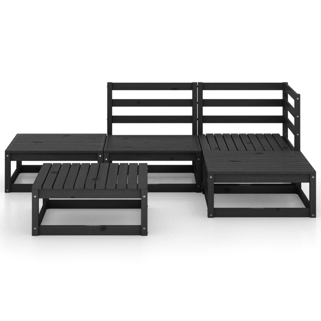 5 Piece Patio Lounge Set Black Solid Pinewood