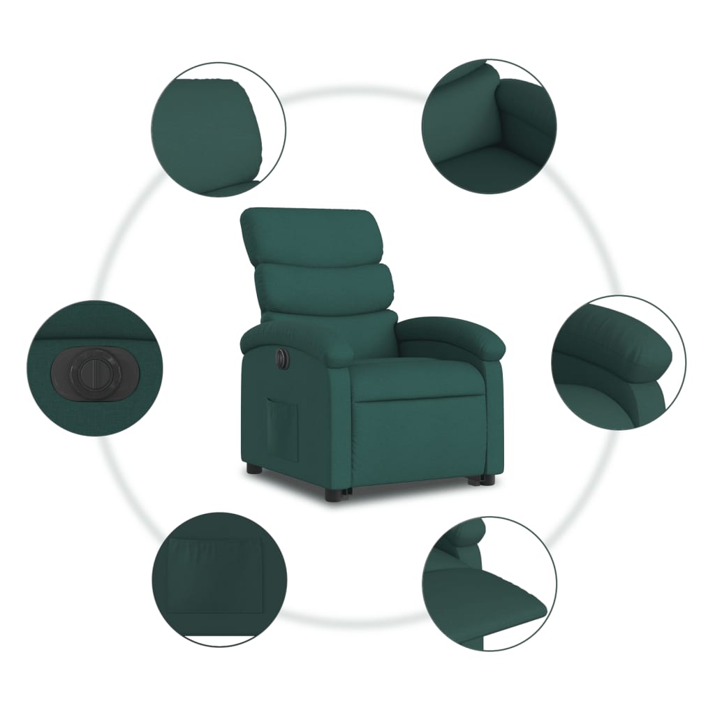 Electric Stand up Recliner Chair Dark Green Fabric