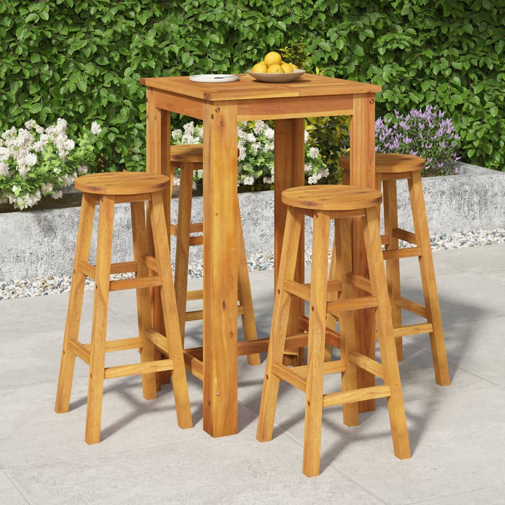 5 Piece Patio Bar Set Solid Wood Acacia