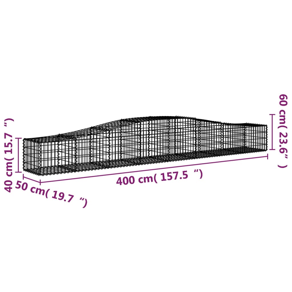 Arched Gabion Baskets 10 pcs 157.5"x19.7"x15.7"/23.6" Galvanized Iron