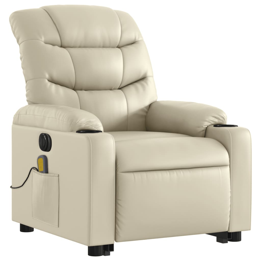 Electric Stand up Massage Recliner Chair Cream Faux Leather