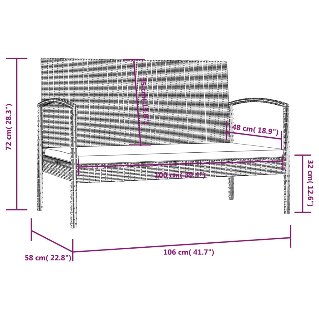 8 Piece Patio Lounge Set with Cushions Poly Rattan Gray