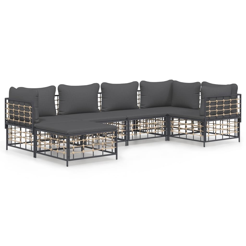 6 Piece Patio Lounge Set with Cushions Anthracite Poly Rattan