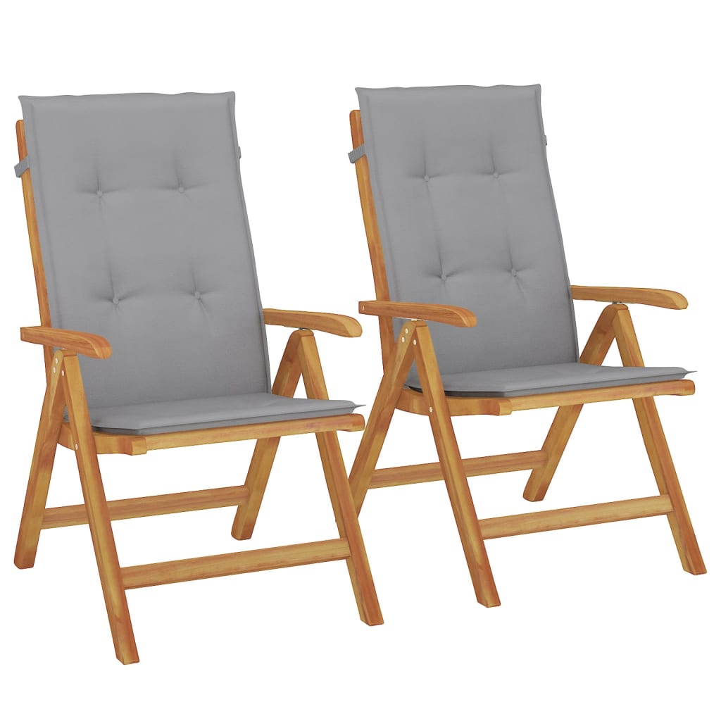 Reclining Patio Chairs with Cushions 2 pcs Solid Wood Teak