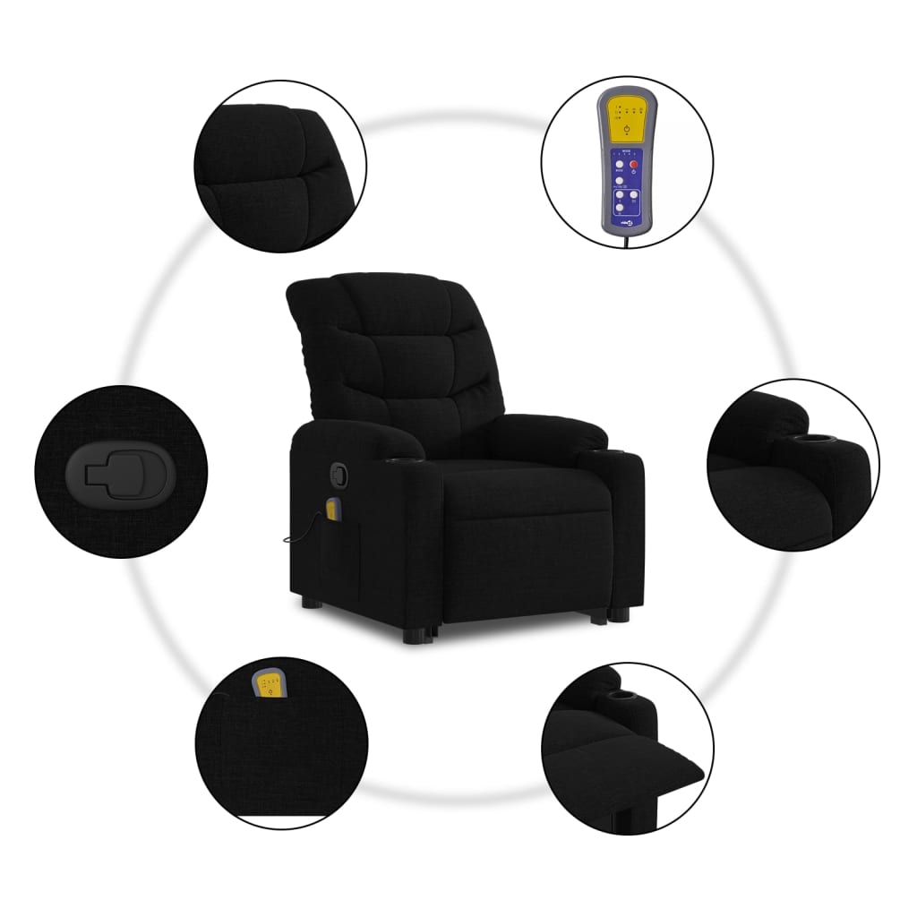 Stand up Massage Recliner Chair Black Fabric