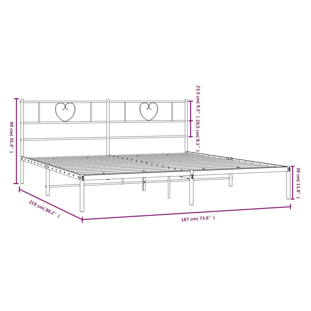 Metal Bed Frame without Mattress with Headboard White 72"x83.9"