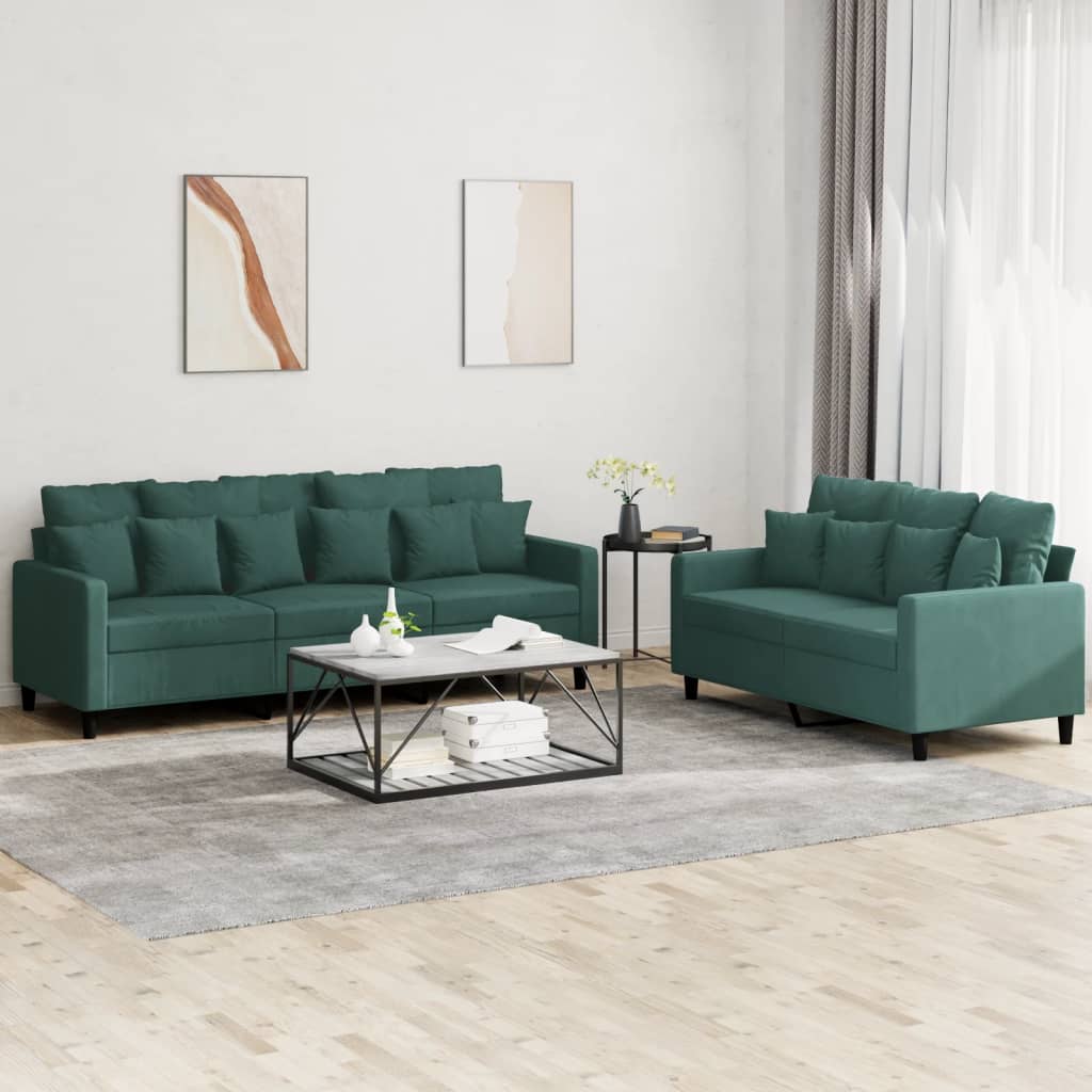 2 Piece Sofa Set with Cushions Dark Green Velvet