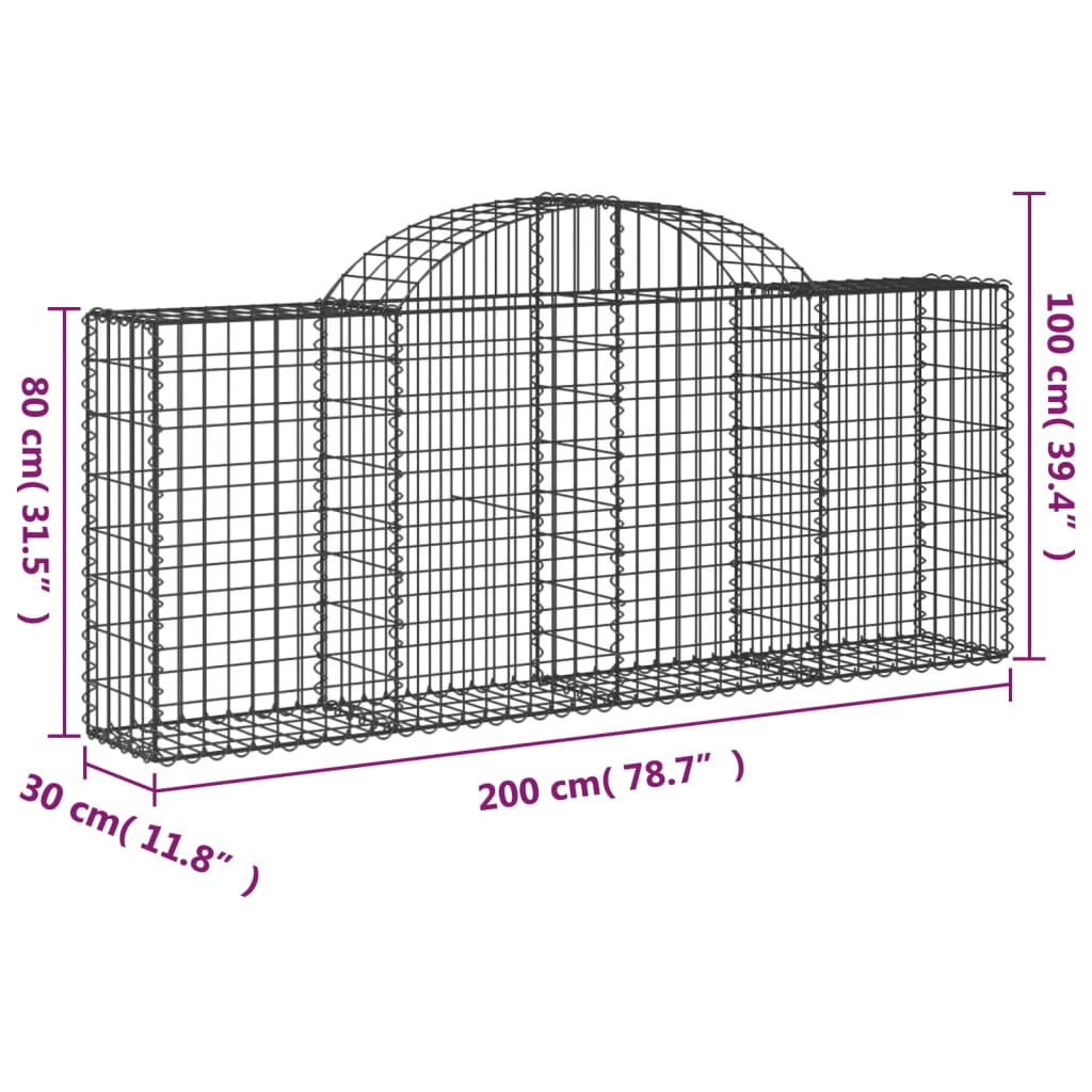 Arched Gabion Baskets 7 pcs 78.7"x11.8"x31.5"/39.4" Galvanized Iron