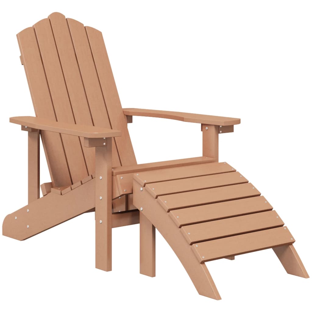 Patio Adirondack Chairs with Footstool & Table HDPE Brown