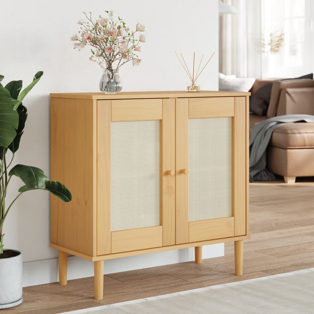 Sideboard SENJA Rattan Look White 31.5"x13.8"x31.5" Solid Wood Pine