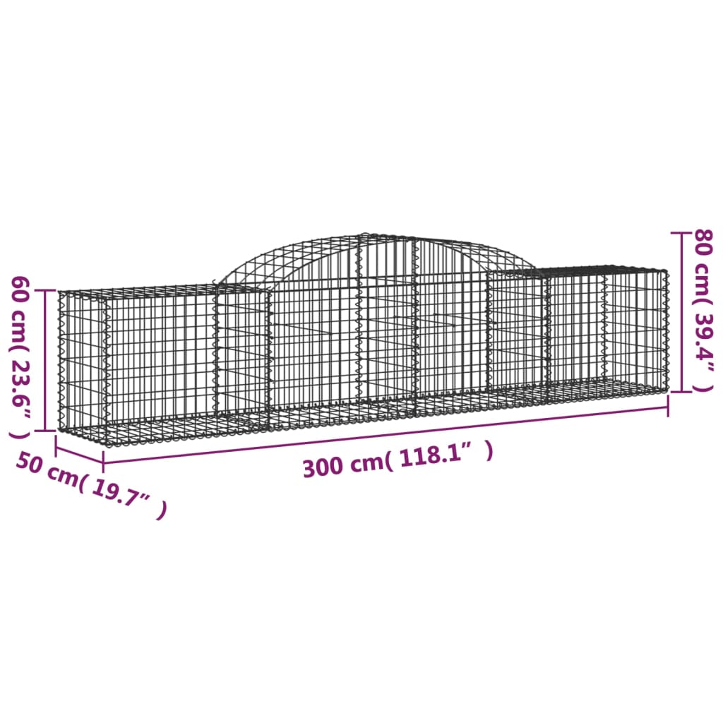 Arched Gabion Baskets 30 pcs 118.1"x19.7"x23.6"/31.5" Galvanized Iron