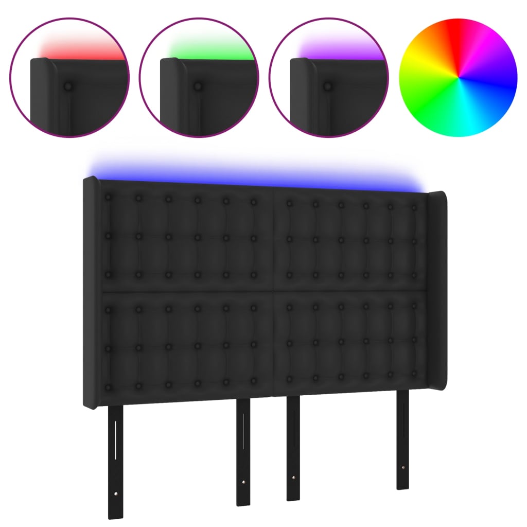 LED Headboard Black 57.9"x6.3"x46.5"/50.4" Faux Leather