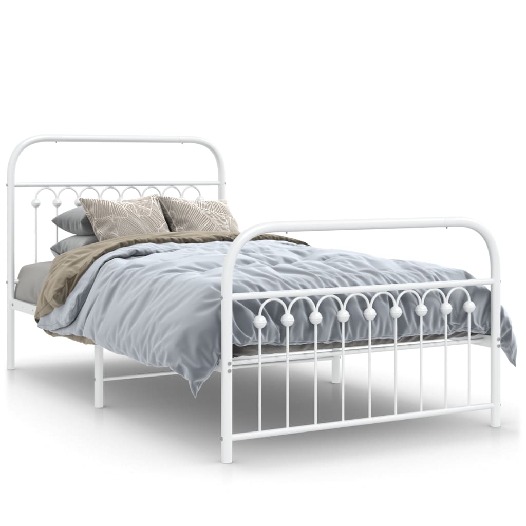 Metal Bed Frame without Mattress with Footboard White 39.4"x78.7"