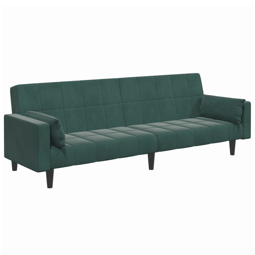 2-Seater Sofa Bed with Footstool Dark Green Velvet