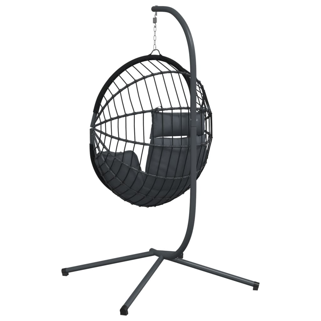 Hanging Egg Chair with Stand Anthracite Rattan and Steel