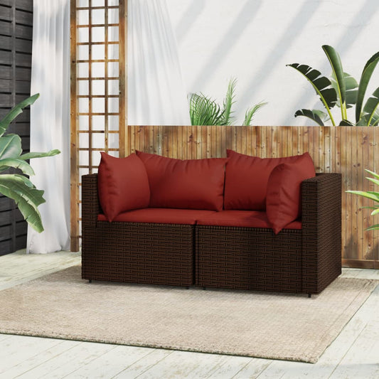 Patio Corner Sofas with Cushions 2 pcs Brown Poly Rattan