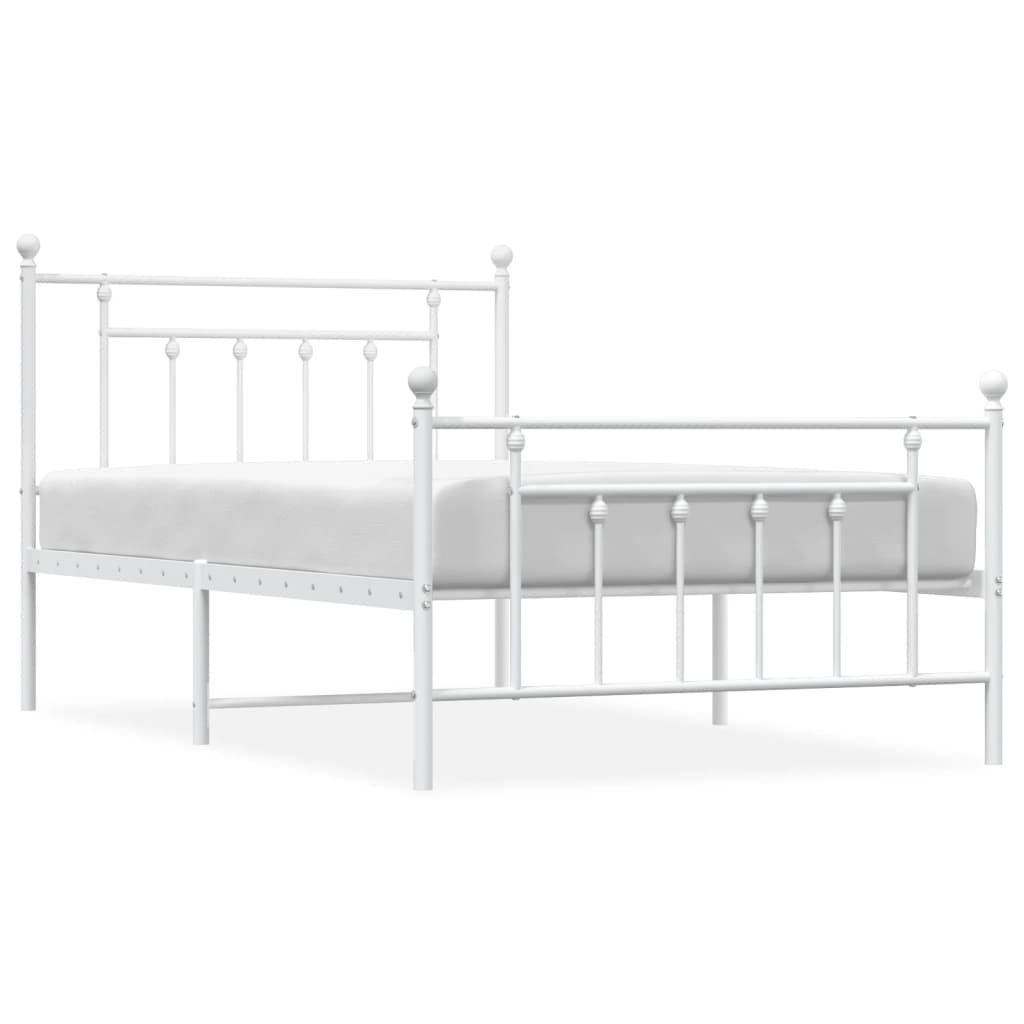 Metal Bed Frame without Mattress with Footboard White 39.4"x78.7"