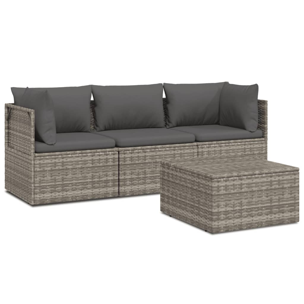 4 Piece Patio Lounge Set with Cushions Gray Poly Rattan