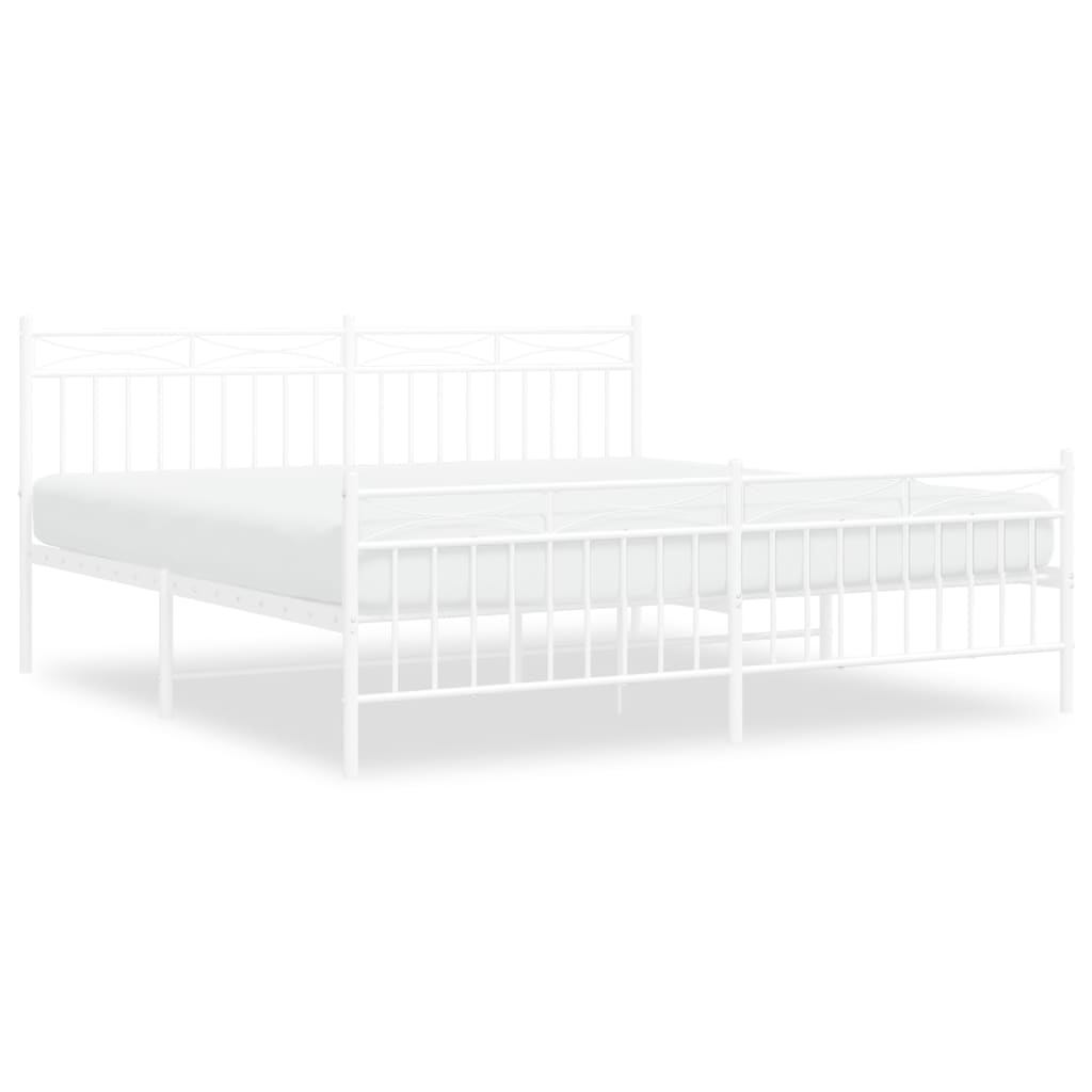 Metal Bed Frame without Mattress with Footboard White 72"x83.9"