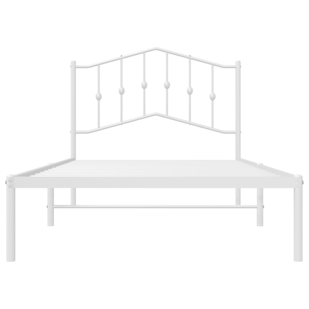 Metal Bed Frame without Mattress with Headboard White 39.4"x74.8"