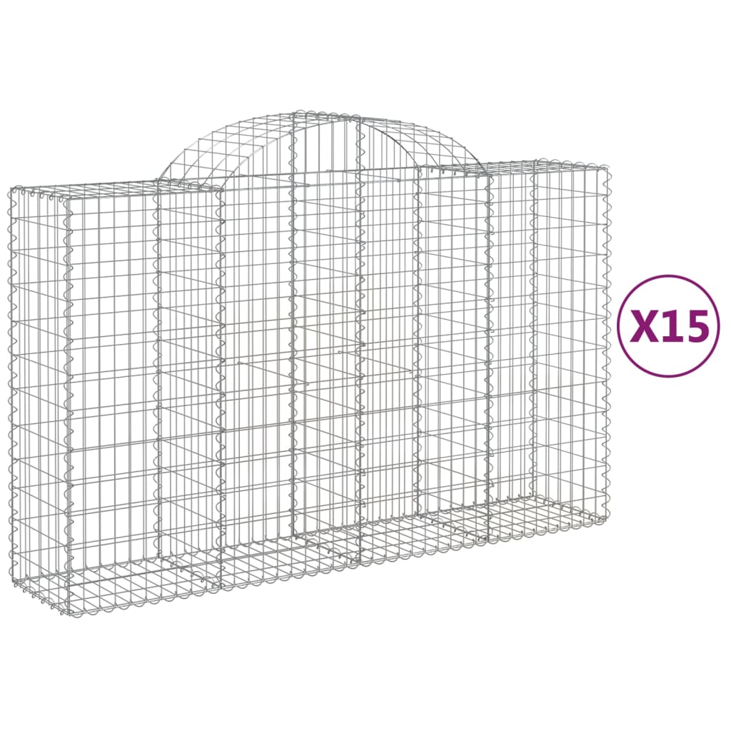 Arched Gabion Baskets 15 pcs 78.7"x19.7"x47.2"/55.1" Galvanized Iron