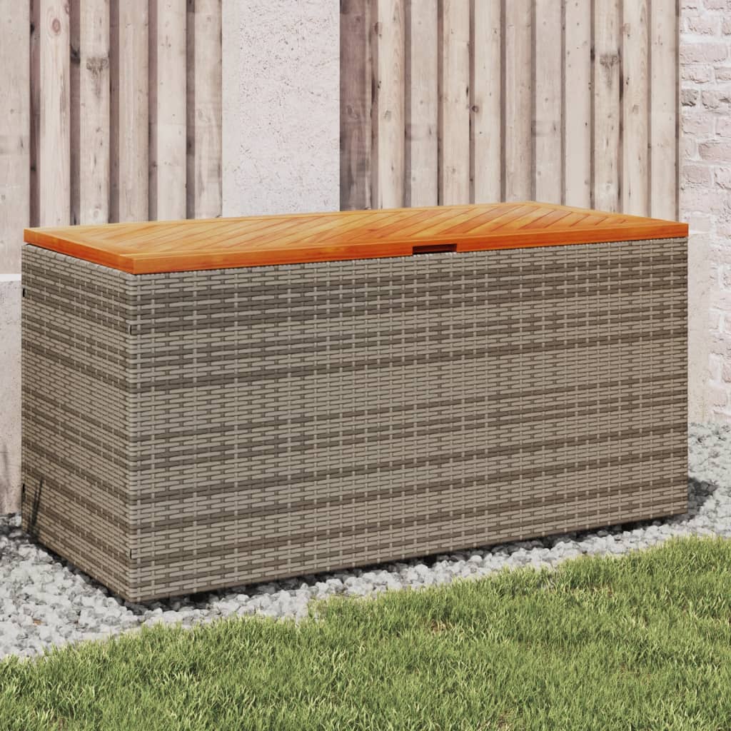 Patio Storage Box Black 86.6"x19.7"x21.3" Poly Rattan Acacia Wood