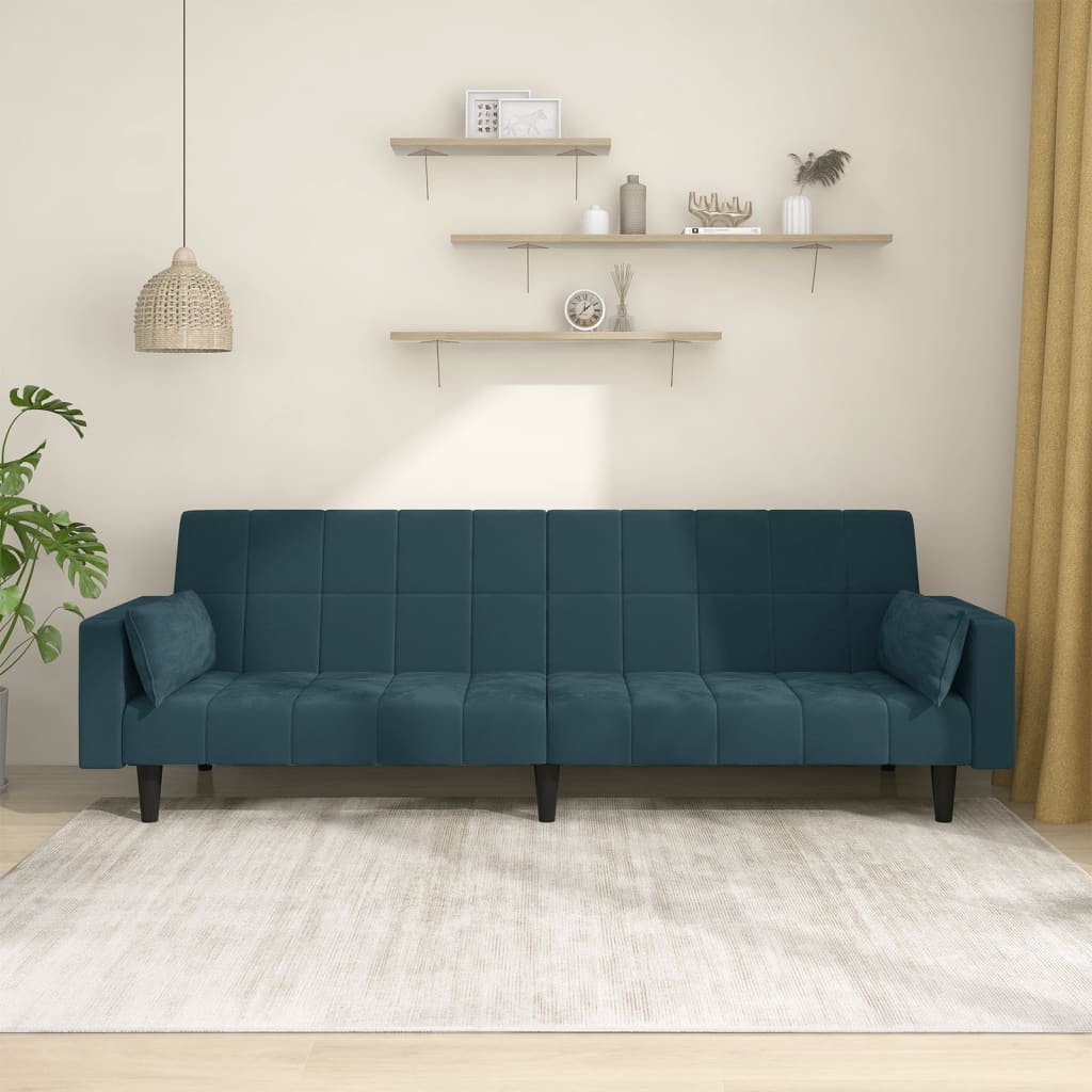 2-Seater Sofa Bed with Two Pillows Dark Green Velvet