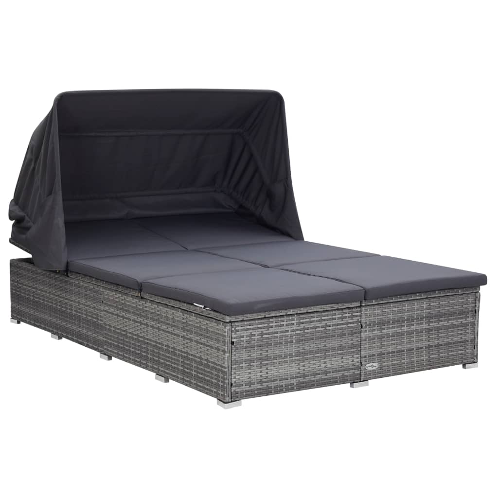 2-Person Sunbed with Cushion Poly Rattan Gray