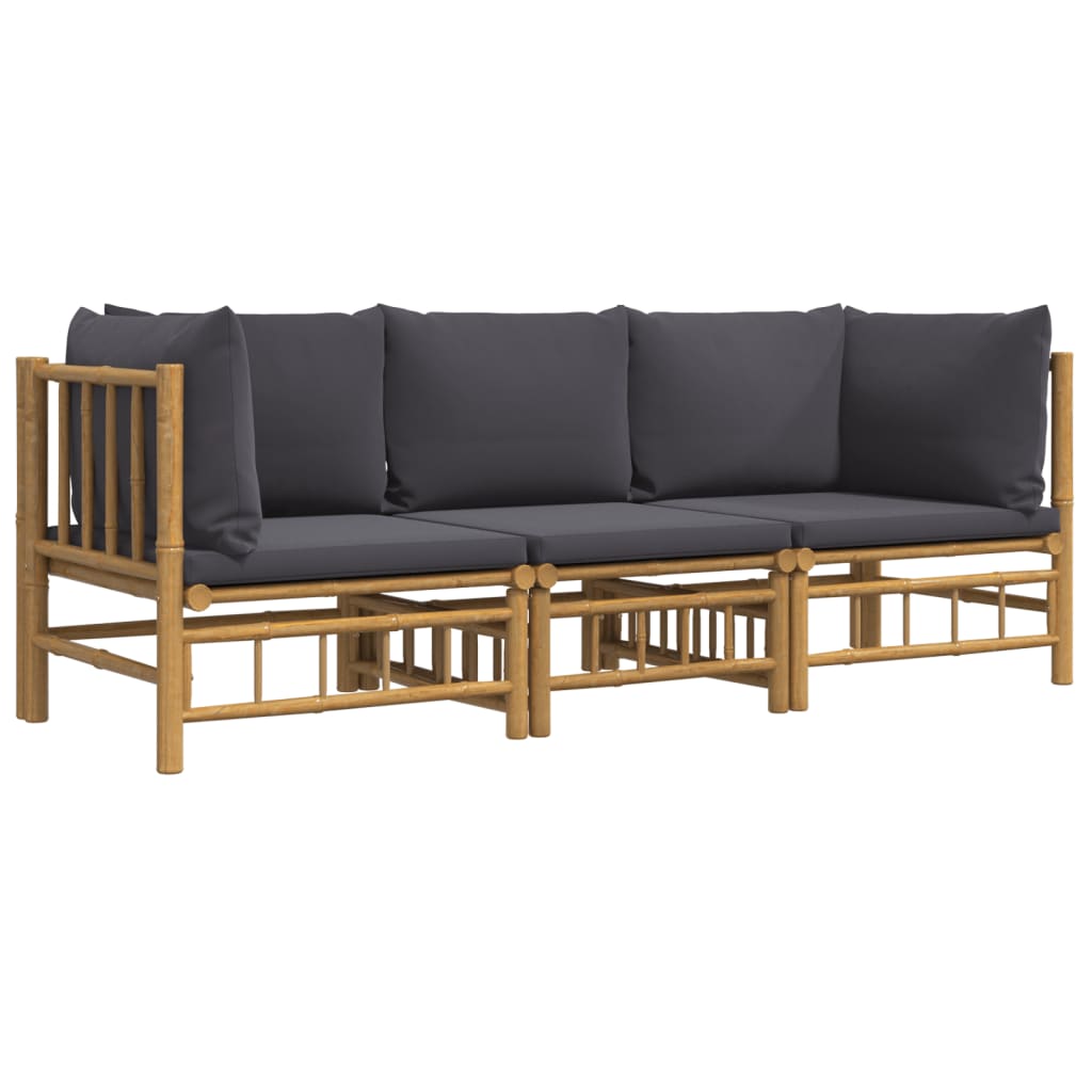 3 Piece Patio Lounge Set with Dark Gray Cushions Bamboo