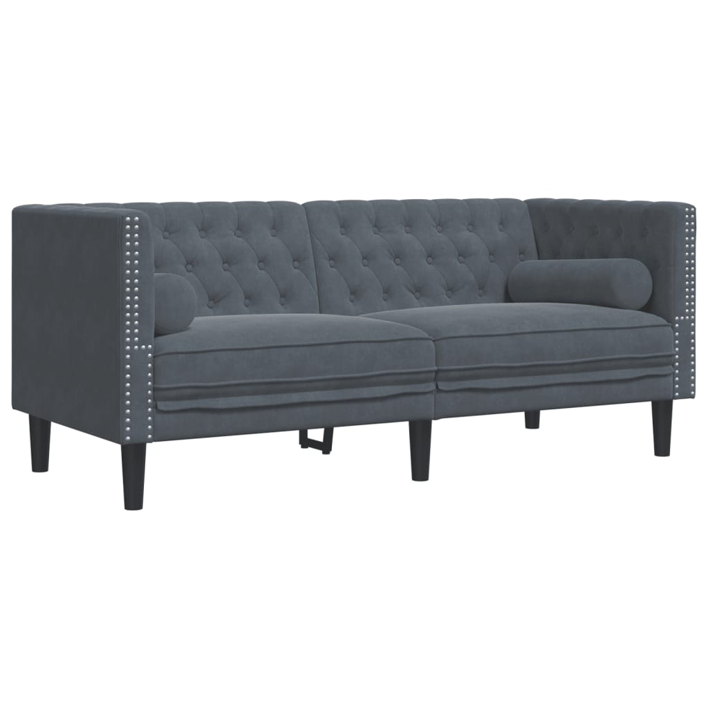 Chesterfield Sofa with Bolsters 2-Seater Dark Gray Velvet