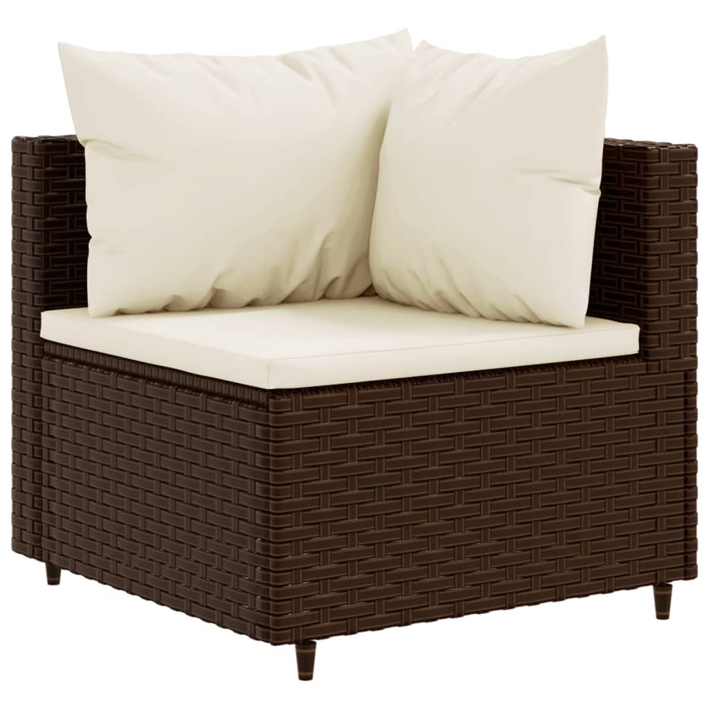 6 Piece Patio Lounge Set with Cushions Brown Poly Rattan