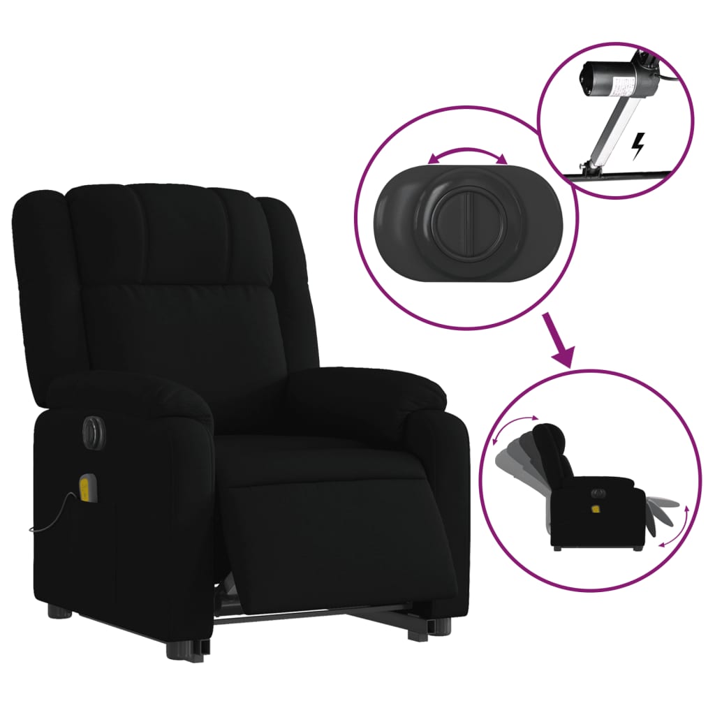 Electric Stand up Massage Recliner Chair Black Fabric