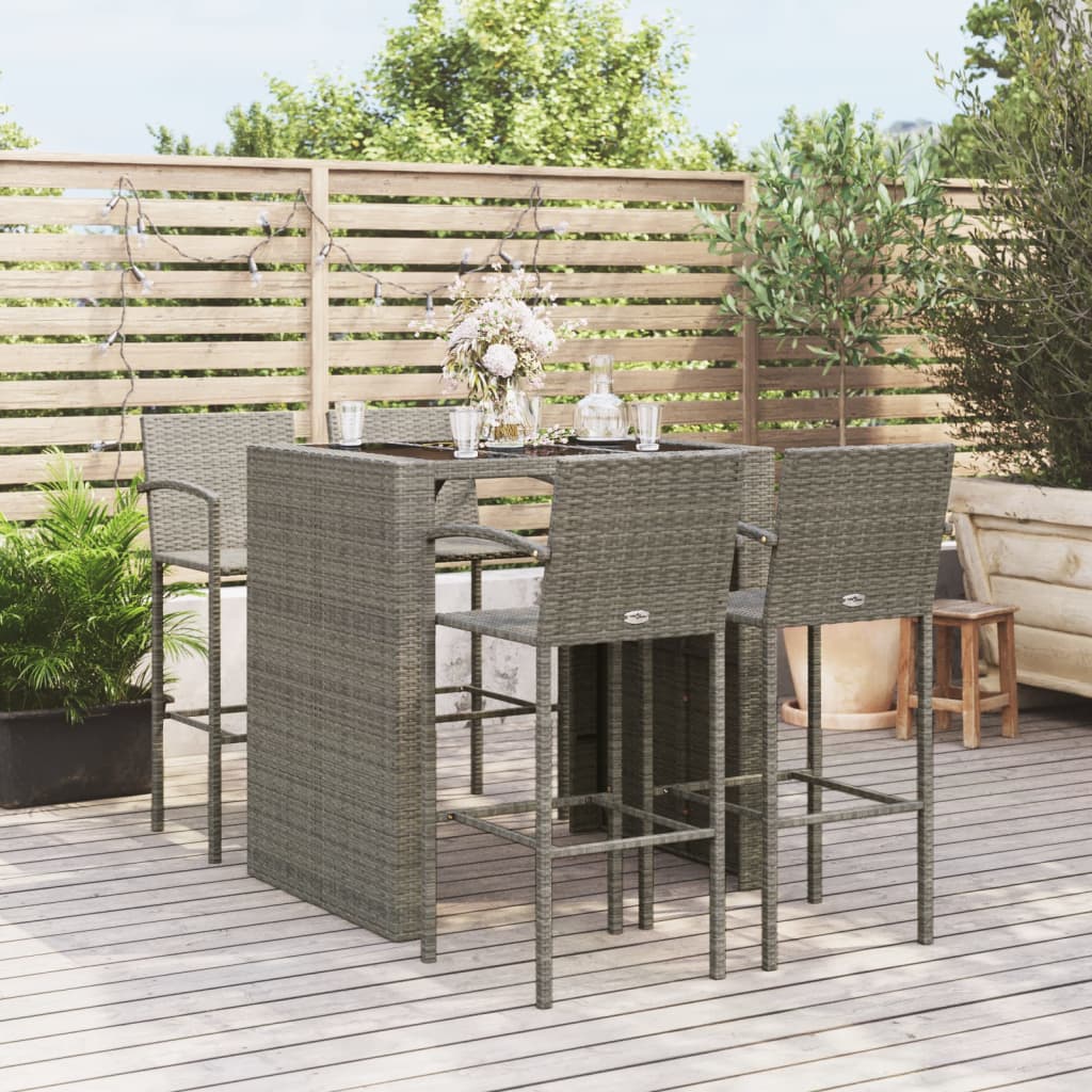 5 Piece Patio Bar Set Gray Poly Rattan