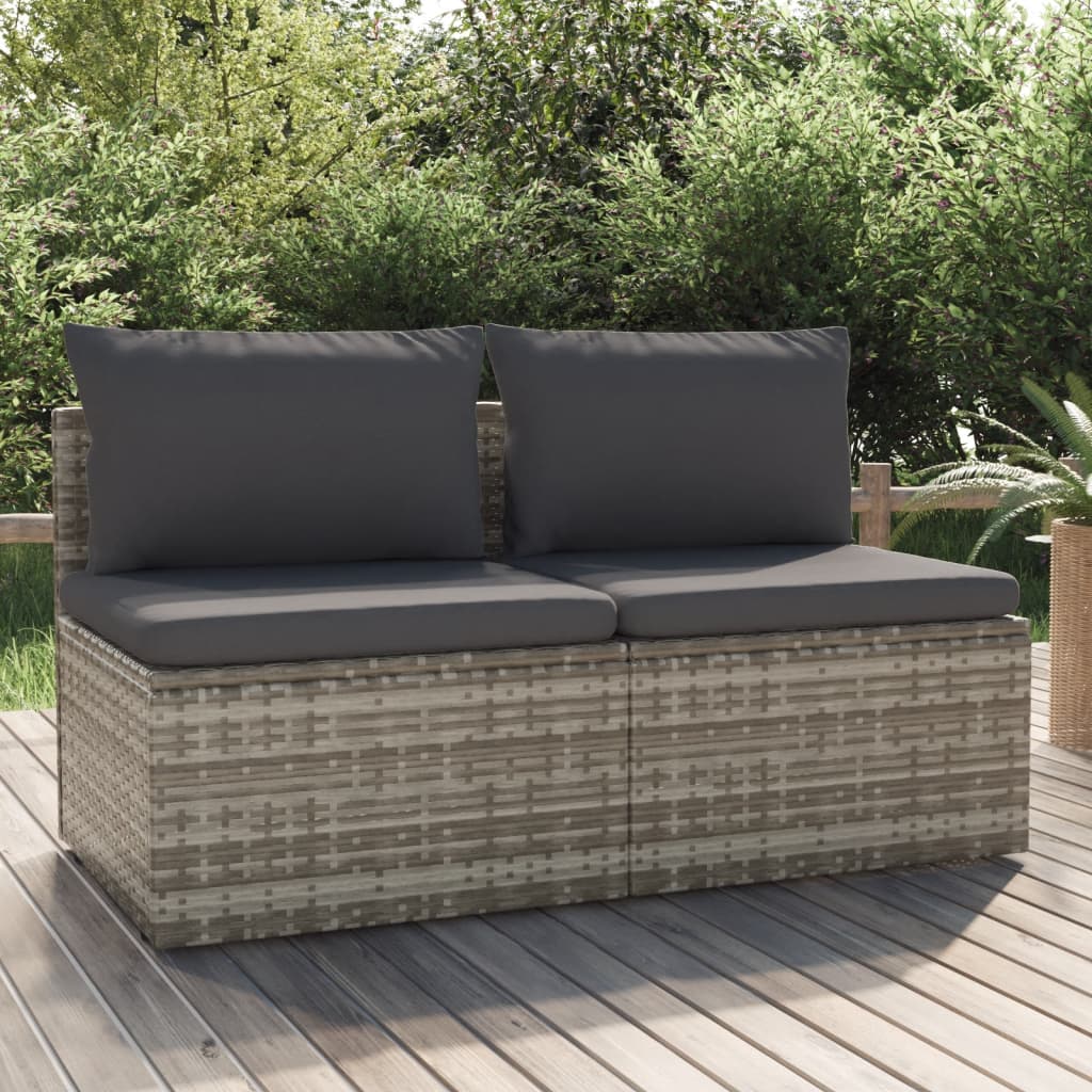 2-Seater Patio Sofa with Cushions Gray Poly Rattan