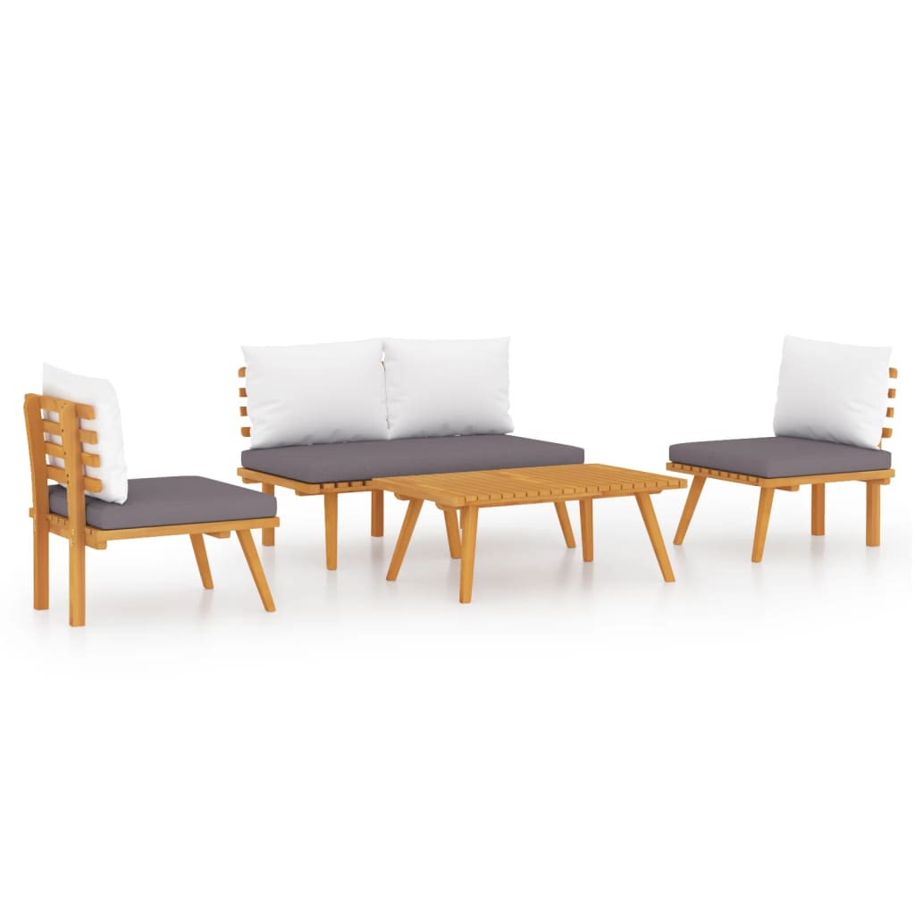 4 Piece Patio Lounge Set with Cushions Solid Acacia Wood