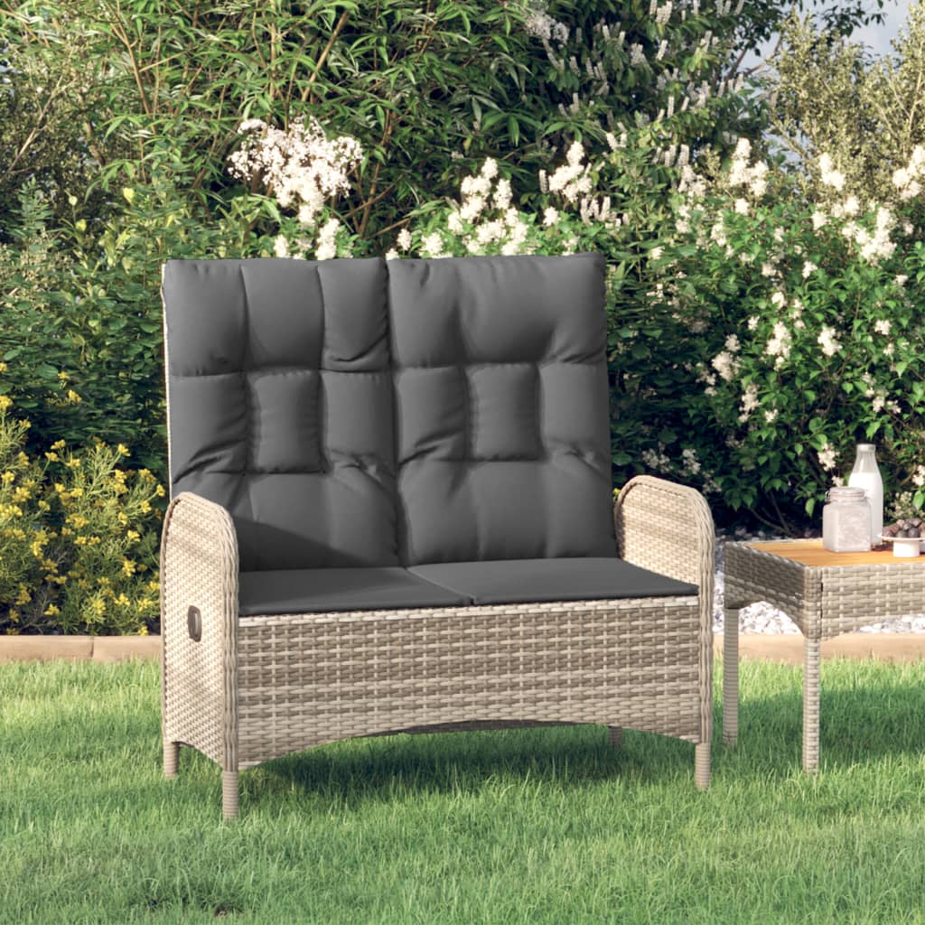 Reclining Patio Bench with Cushions 42.1" Poly Rattan Black