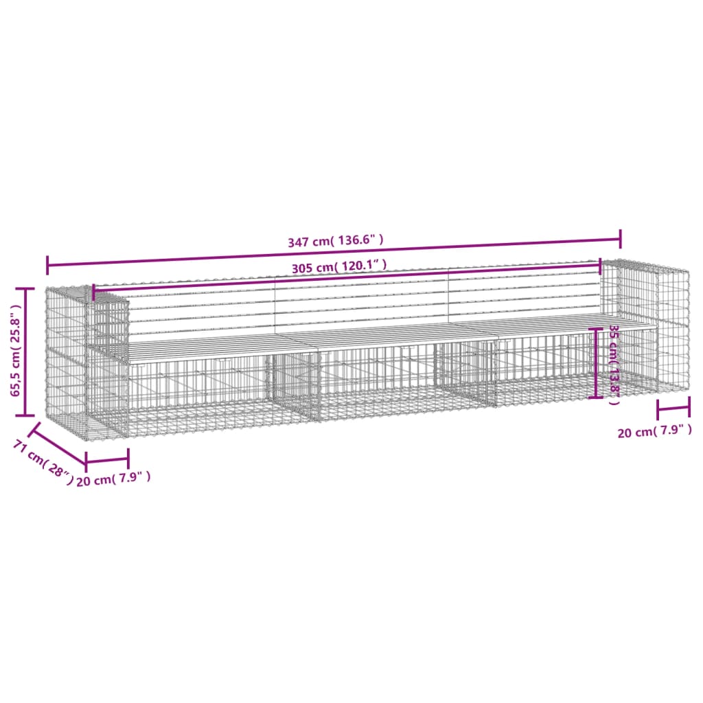 Patio Bench Gabion Design 136.6"x28"x25.8" Solid Wood Douglas