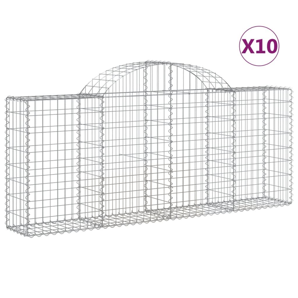 Arched Gabion Baskets 10 pcs 78.7"x11.8"x31.5"/39.4" Galvanized Iron