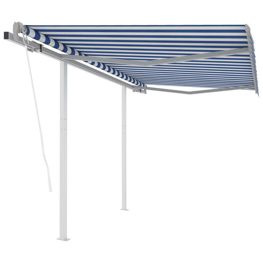 Automatic Retractable Awning with Posts 9.8'x8.2' Blue&White