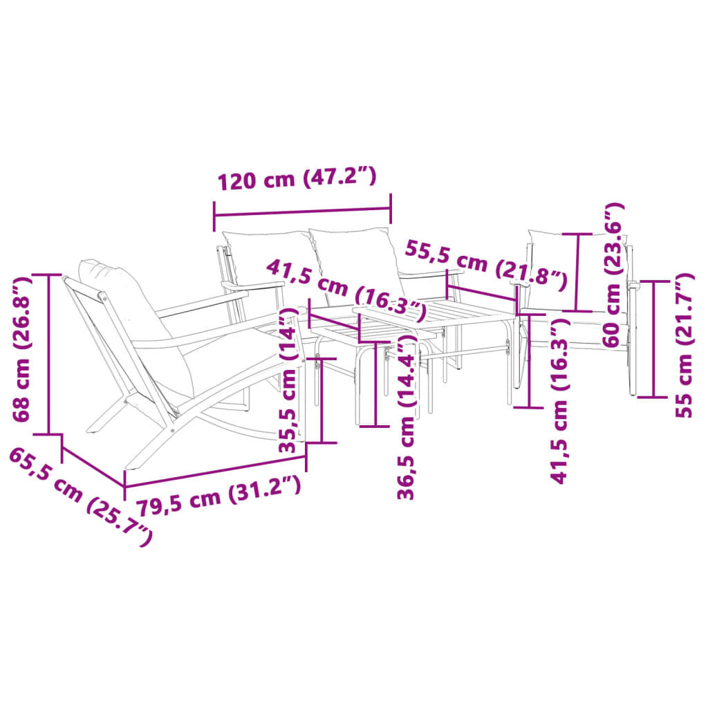 5 Piece Balcony Furniture Set with Cushions Black Steel