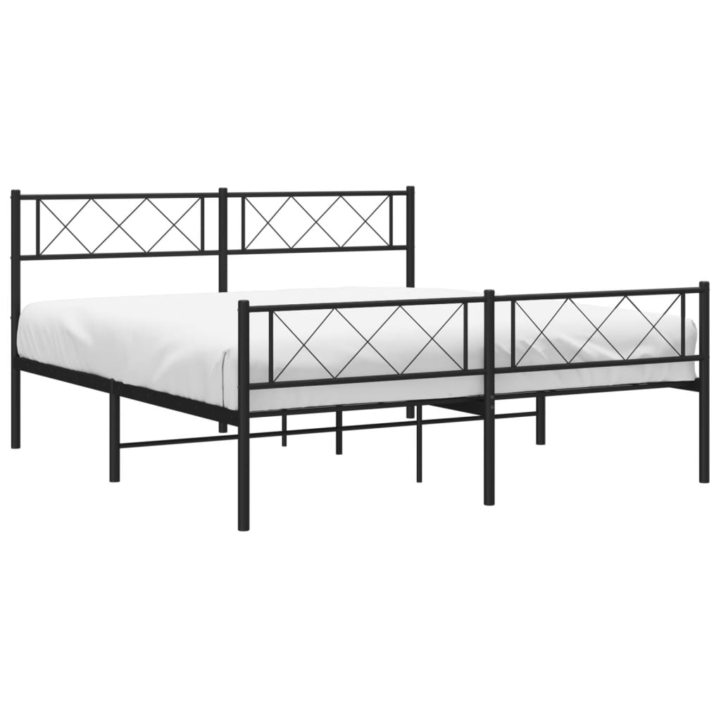 Metal Bed Frame without Mattress with Footboard Black 59.1"x78.7"