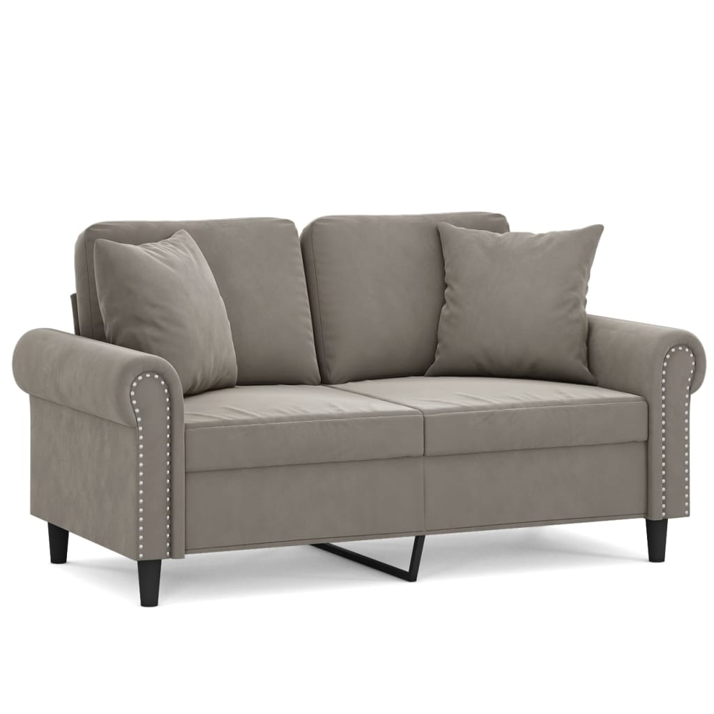 2-Seater Sofa with Pillows&Cushions Light Gray 47.2" Velvet